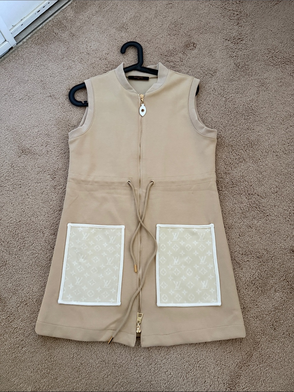Louis Vuitton Beige Monogram Pocket Zip-Up Sleeveless Dress